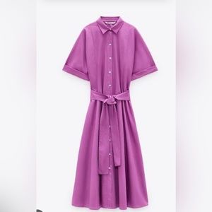 Zara Women Poplin Shirt Dress Pink Fuchsia